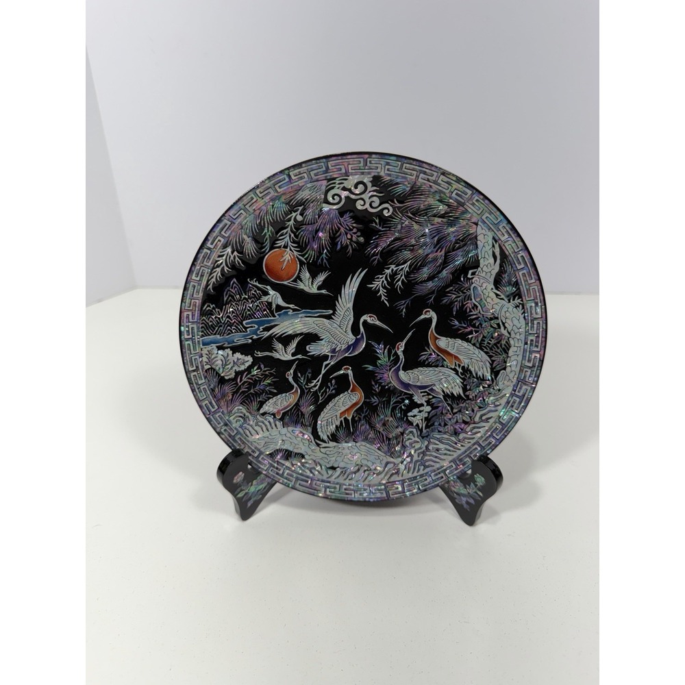 Handmade Oriental Mother of Pearl Plate Inlaid Traditional Circle Art Decoration
